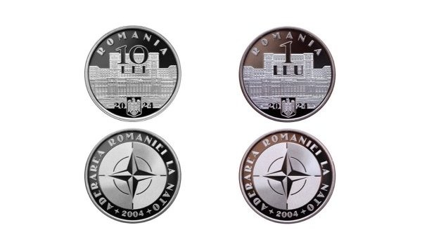 Două monede cu tema 20 de ani de la aderarea României la NATO, lansate de BNR